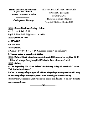 Đề thi giao lưu học sinh giỏi năm học 2016 - 2017 môn Toán 6